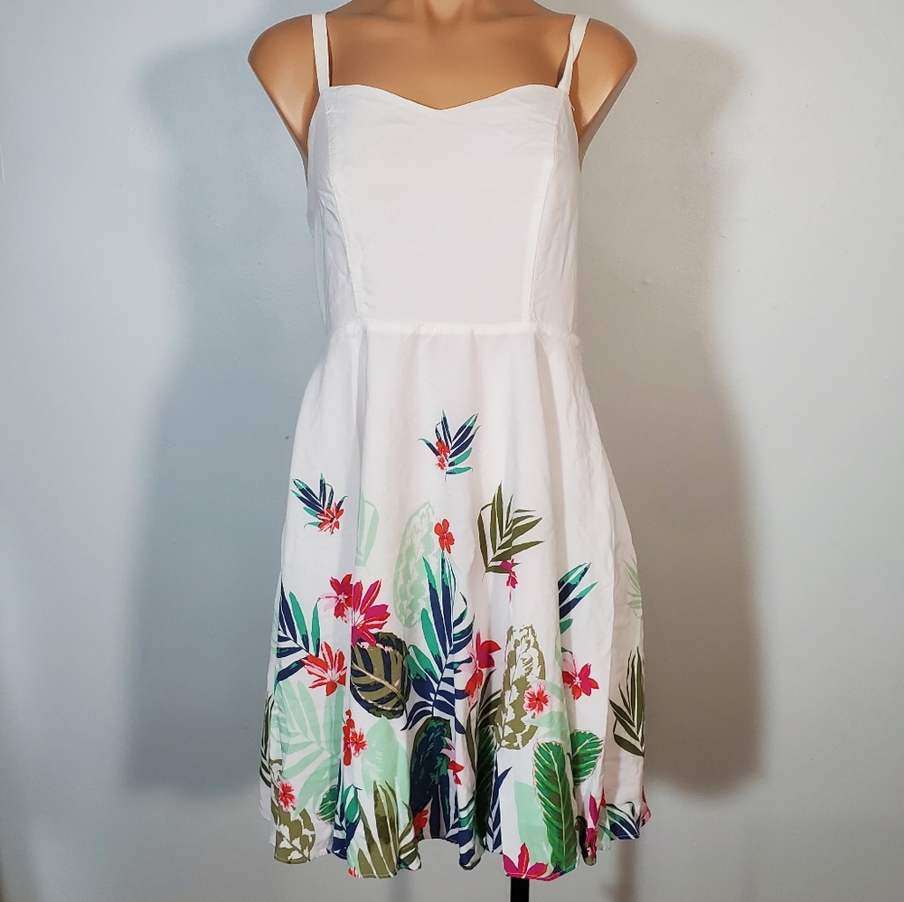 Old Navy White Cami Tropical Leaf Dress